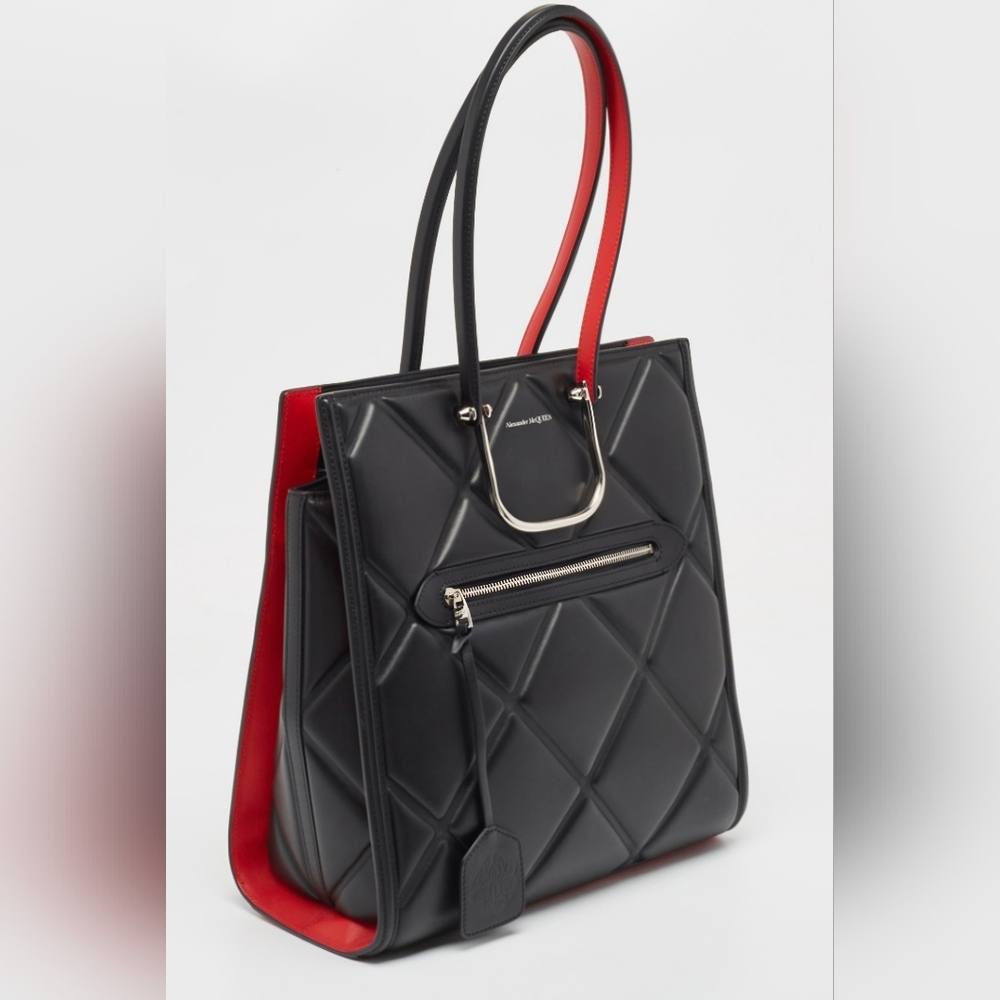 Alexander McQueen Black and Red Tote Bag With Stamped Leather Detailing